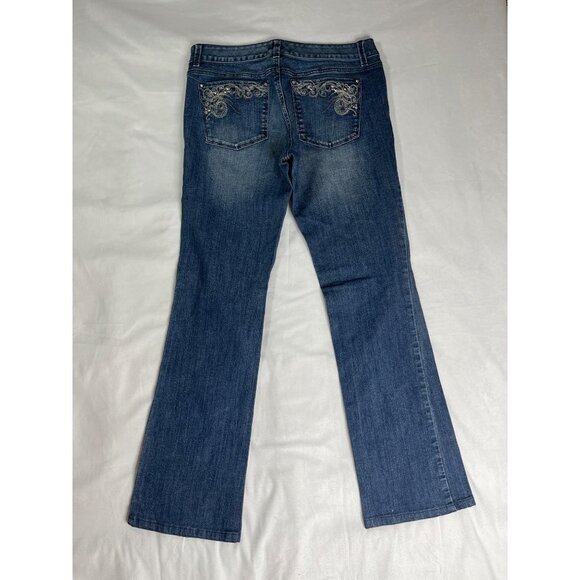 White House Black Market Blanc Straight Leg Jean Embroidered Rhinestone Pocket 8 - Picture 6 of 9